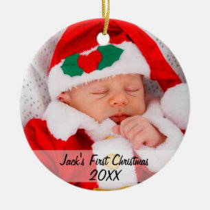 Personalised Babys First Christmas Photo Name Year Ceramic Ornament