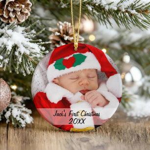 Personalised Babys First Christmas Photo Name Year Glass Tree Decoration
