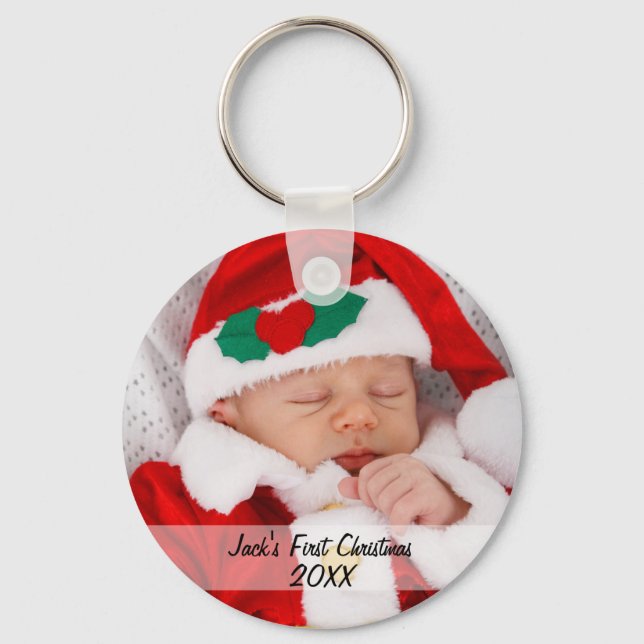 Personalised Babys First Christmas Photo Name Year Key Ring (Front)