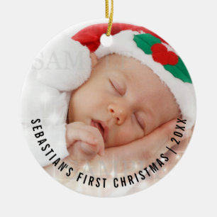 Personalised Baby's First Christmas Photo Template Ceramic Tree Decoration