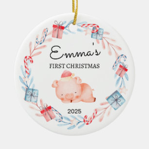 Personalised Baby's First Christmas, Pig Gift Ceramic Ornament