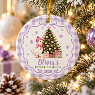 Personalised Baby's First Christmas Purple Goose Ceramic Ornament