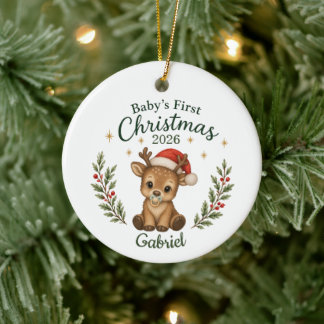Personalised Baby's First Christmas "Reindeer" Ceramic Ornament