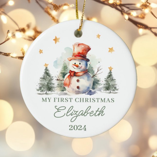 Personalised Baby's First Christmas Snowman Ceramic Ornament (Creator Uploaded)