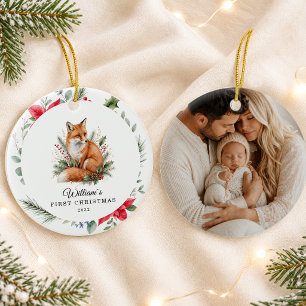 Personalised Baby's First Christmas Watercolor Fox Ceramic Ornament