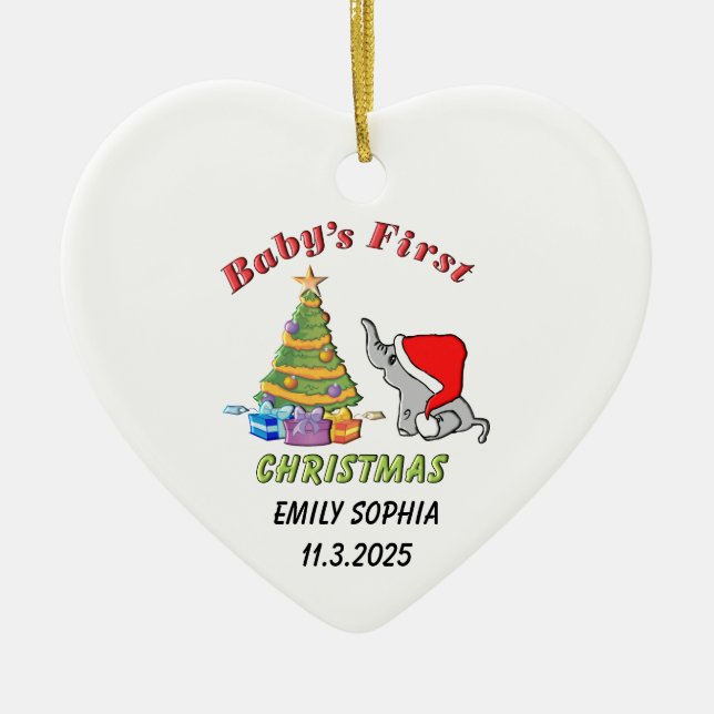 Personalised Baby's First Christmas with Elephant Ceramic Ornament (Front)