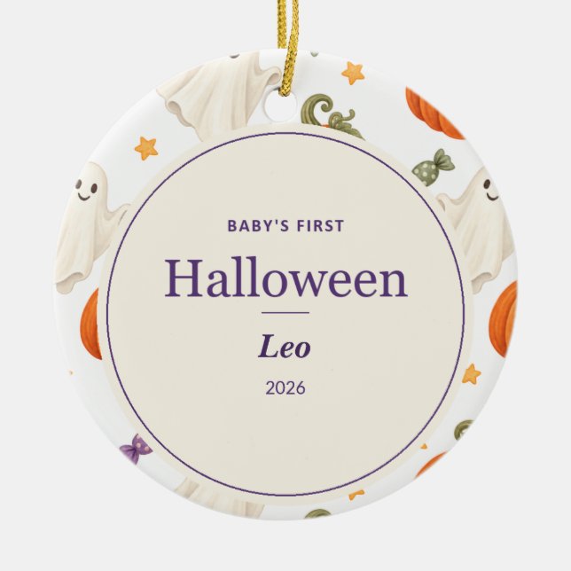 Personalised Baby's First Halloween Ceramic Ornament (Front)