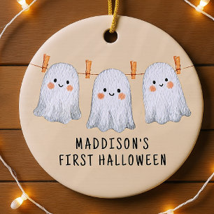 Personalised Baby's First Halloween Cute Ghosts Ceramic Ornament