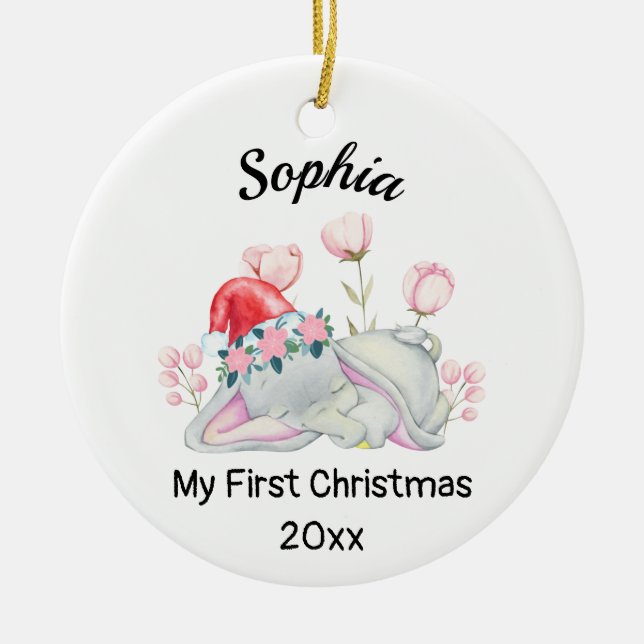 Personalised Baby's Girl My First Christmas 2023 Ceramic Ornament (Front)