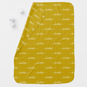Personalised Baby's Name Pattern, Mustard Yellow Baby Blanket