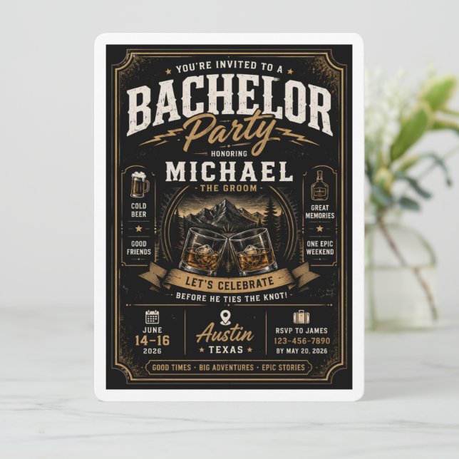 Personalised Bachelor Party Invitation (Standing Front)