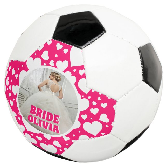 Personalised Bachelorette Bride Photo Soccer Ball (Three Quarter)