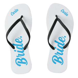 Personalised Bachelorette Bride sky blue and white Thongs