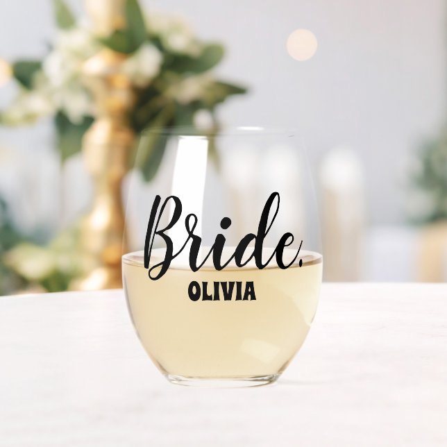 Personalised Bachelorette Bride Stemless Wine Glass (Insitu (Wedding))