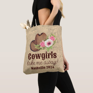 Personalised Bachelorette Cowgirl Pink Floral Tote Bag