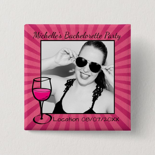 Personalised Bachelorette Framed Photo 15 Cm Square Badge (Front)