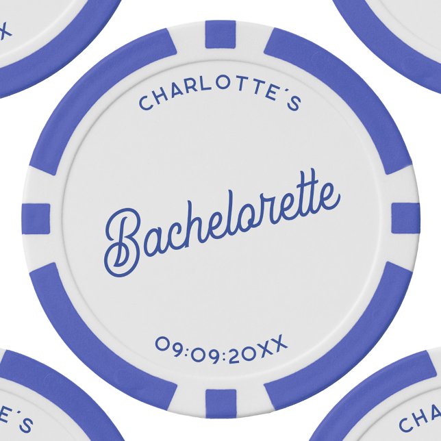 Personalised Bachelorette Party Poker Chips (Personalized custom text bachelorette party poker chips - blue and white version)