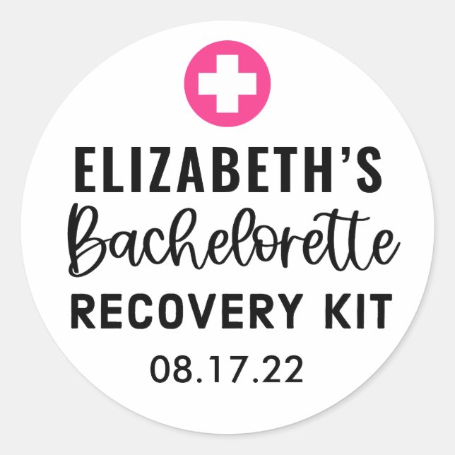 Personalised Bachelorette Recovery Kit  Classic Round Sticker (Front)