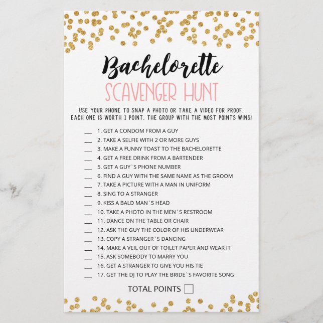Personalised Bachelorette Scavenger Hunt game (Front)