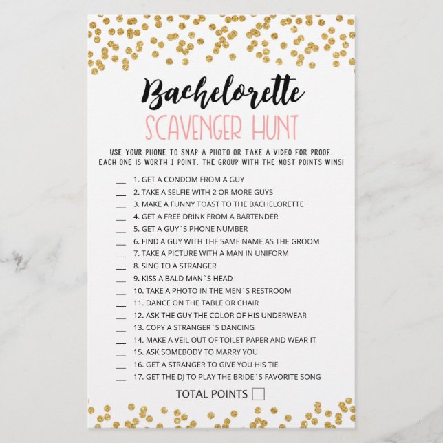 Personalised Bachelorette Scavenger Hunt game (Front)