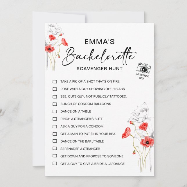 Personalised Bachelorette Scavenger Hunt Game Invitation (Front)