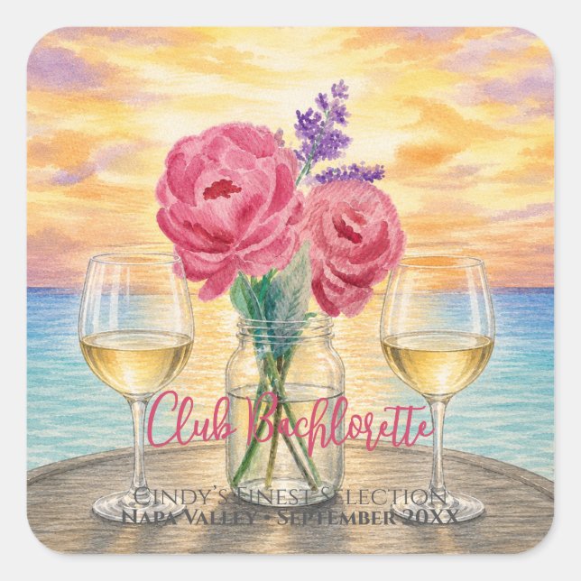 Personalised Bachelorette Sunset Square Sticker (Front)