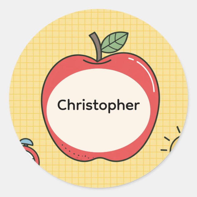 Personalised Back to School Apple Name Stickers (Front)