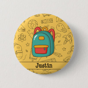 Personalised Back to School Backpack & Doodles 6 Cm Round Badge