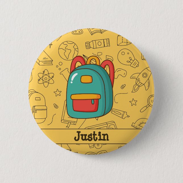 Personalised Back to School Backpack & Doodles 6 Cm Round Badge (Front)