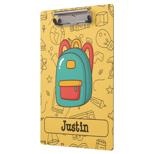 Personalised Back to School Backpack & Doodles Clipboard (Left)