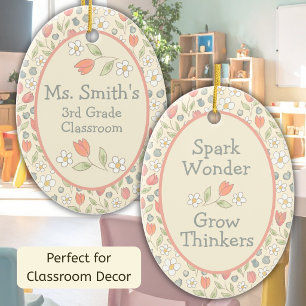 Personalised Back‑to‑School Floral Teacher Ceramic Ornament