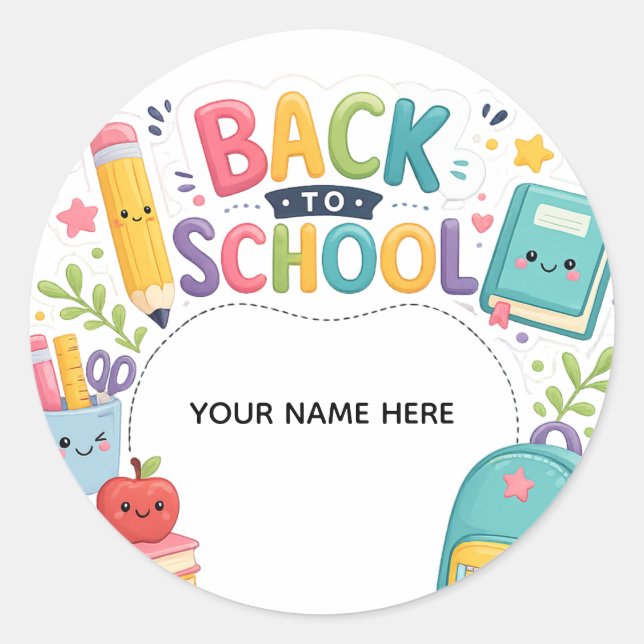 Personalised Back to School Round Sticker for Kids (Front)