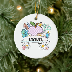 Personalised Back-to-School Supplies with Apple 2 Ceramic Ornament