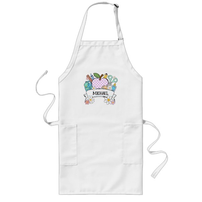 Personalised Back-to-School Supplies with Apple 2 Long Apron (Front)