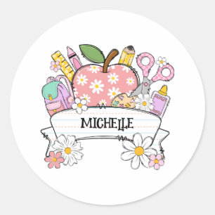 Personalised Back-to-School Supplies with Apple Classic Round Sticker