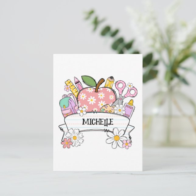 Personalised Back-to-School Supplies with Apple Postcard (Standing Front)