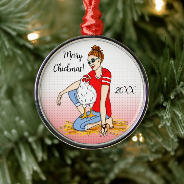 Personalised  Back Yard Chicken Hobbyist Christmas Metal Ornament (Tree)