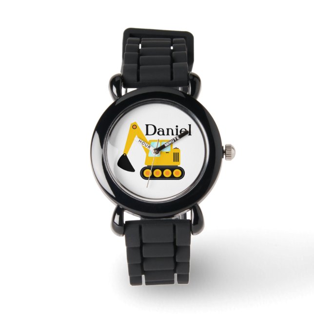 Personalised Backhoe Black Kid's Watch (Front)