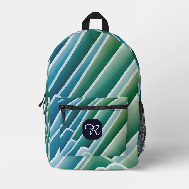 Personalised Backpack – Custom Monogram Blue Green (Front)