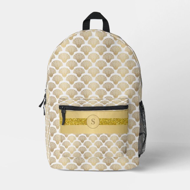 Personalised Backpack with Elegant Gold Sea Shells (Front)