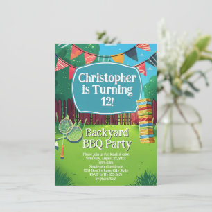 Personalised Backyard Games BBQ Birthday Party Invitation