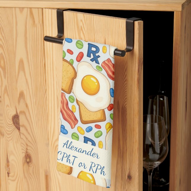 Personalised Bacon & Eggs Pharmacy RX Tea Towel (Thirds Fold)