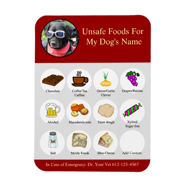 Personalised Bad Foods For Dogs Reminder Magnet (Vertical)