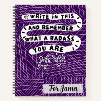 Personalised Badass Quote Purple Abstract Doodle Notebook