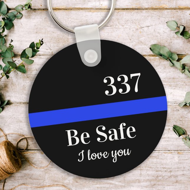 Personalised Badge Number Thin Blue Line Police Key Ring (Creator Uploaded)