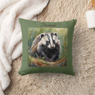 Personalised Badger in woodland setting Cushion