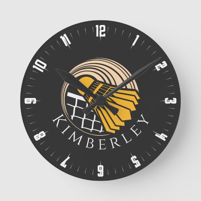 Personalised Badminton Modern Player Coach Birdie  Round Clock (Front)