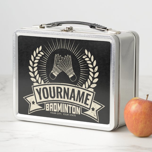 Personalised Badminton Player Name Racquet Sports  Metal Lunch Box (In Situ)