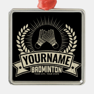 Personalised Badminton Player Name Racquet Sports Metal Ornament