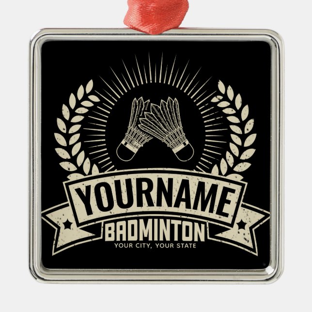 Personalised Badminton Player Name Racquet Sports Metal Ornament (Front)
